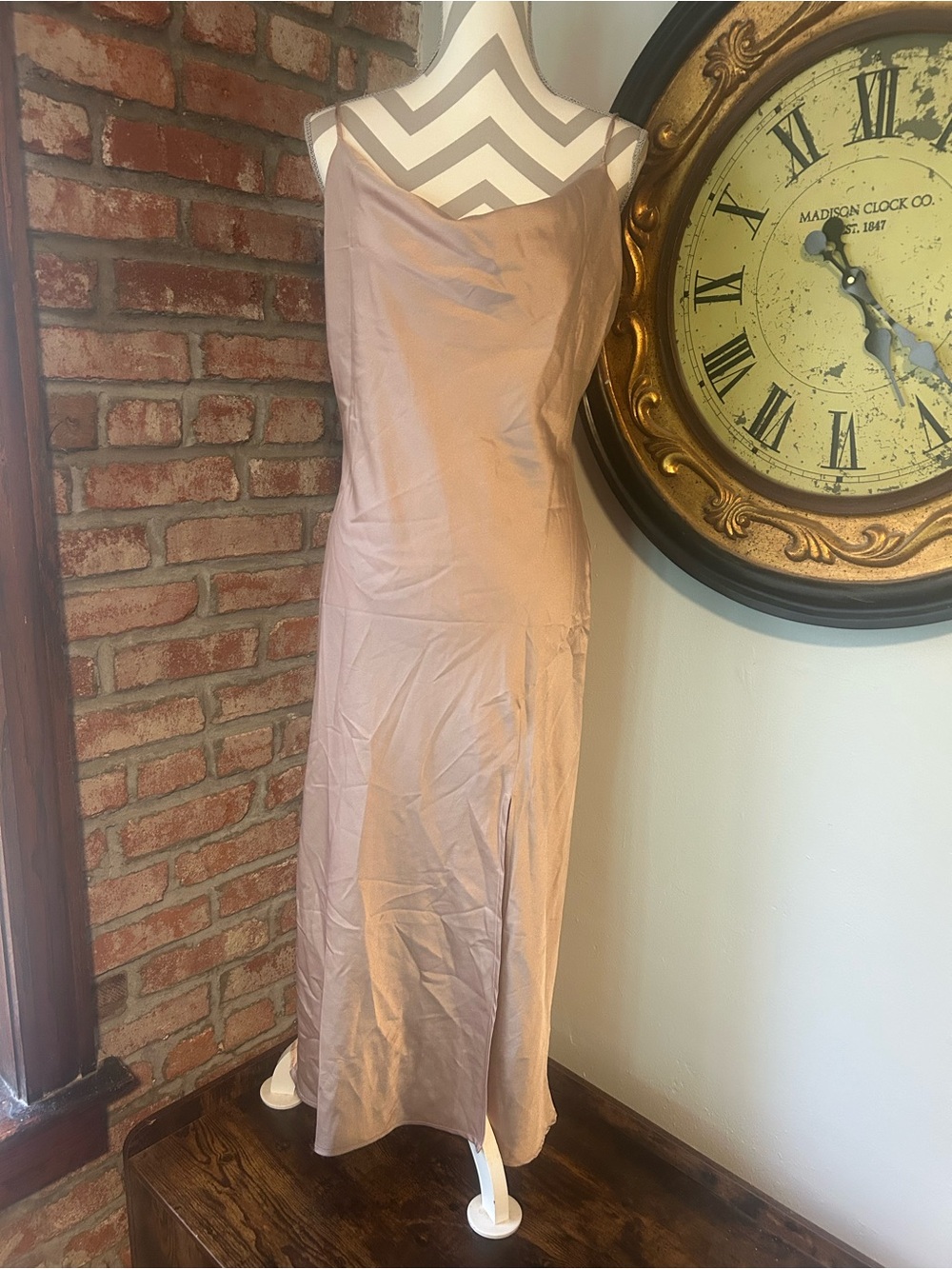 Paper Heart • Taupe Silky Cowl Neck Maxi Dress | Wedding Guest Dress NWT